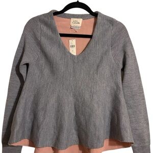 Anthropologie Gray V-Neck Flare Sweater